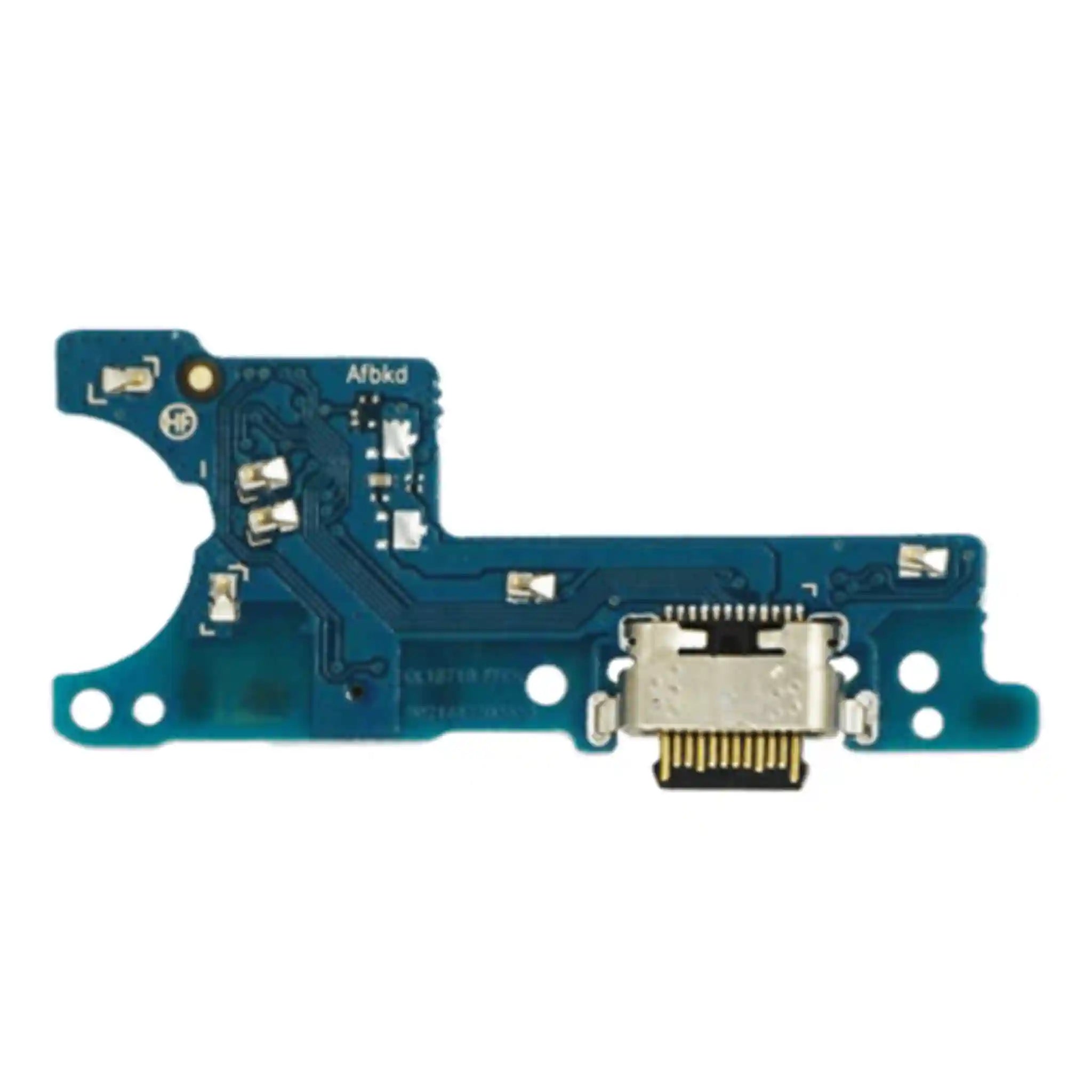 Hochwertige Ersatz-Ladebuchse (Charging Port Board) für Samsung Galaxy A11 (SM-A115F), mit USB-C Anschluss und integriertem Mikrofon – Rückansicht und Frontansicht des Flexkabel-Moduls.