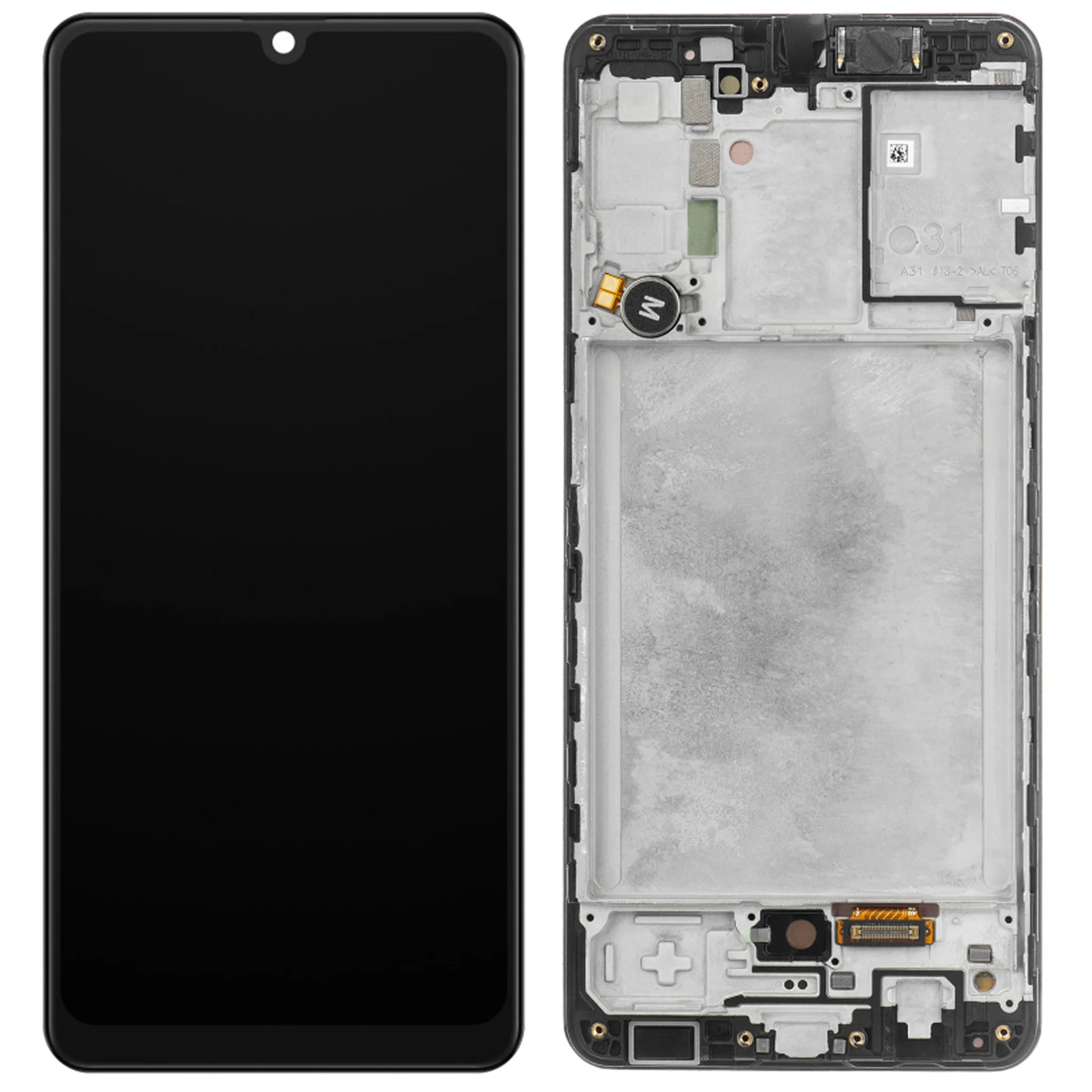 Original Samsung Galaxy A31 (SM-A315F) Service Pack Display in Schwarz mit vormontiertem Rahmen.