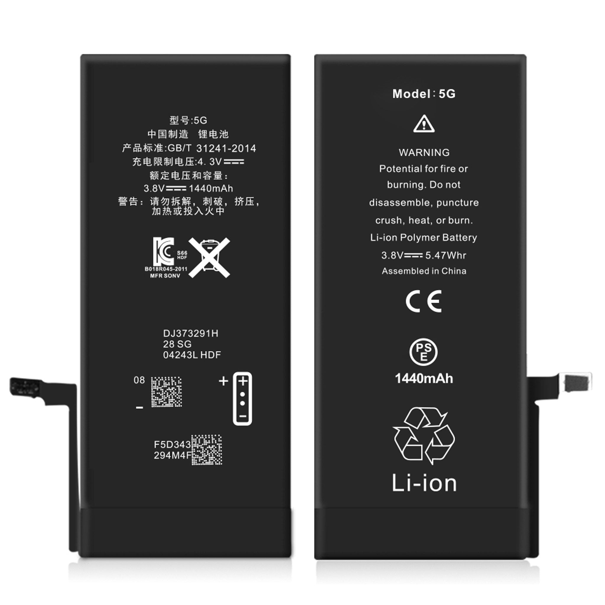 Akku Premium für iPhone 5G 1440mAh – Ersatzakku mit Klebestreifen
