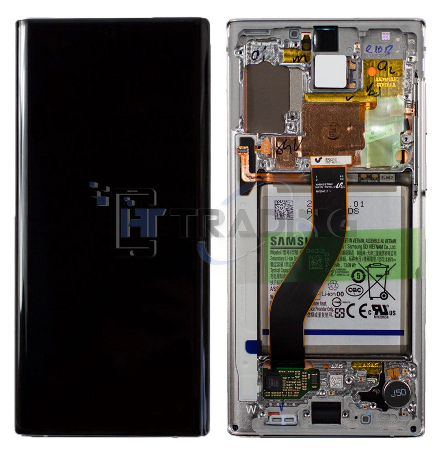 Samsung Note 10 N970F Display mit Akku Aura White, Service Pack