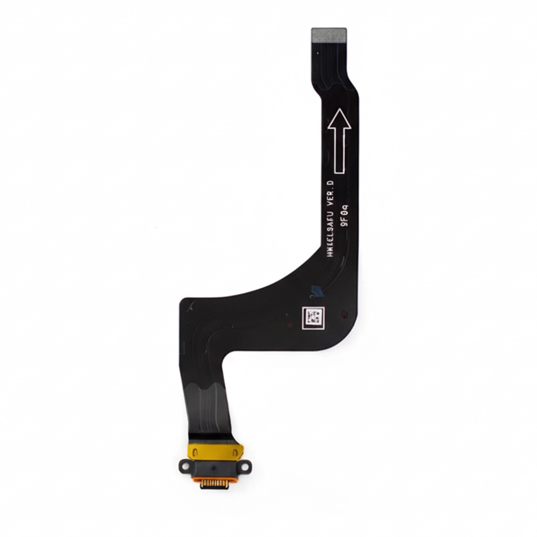 Ersatz-Ladeanschluss Flexkabel für das Huawei P40 Pro mit USB-C Buchse, internen Platinenanschlüssen und aufgedruckten Seriennummern auf weißem Hintergrund.