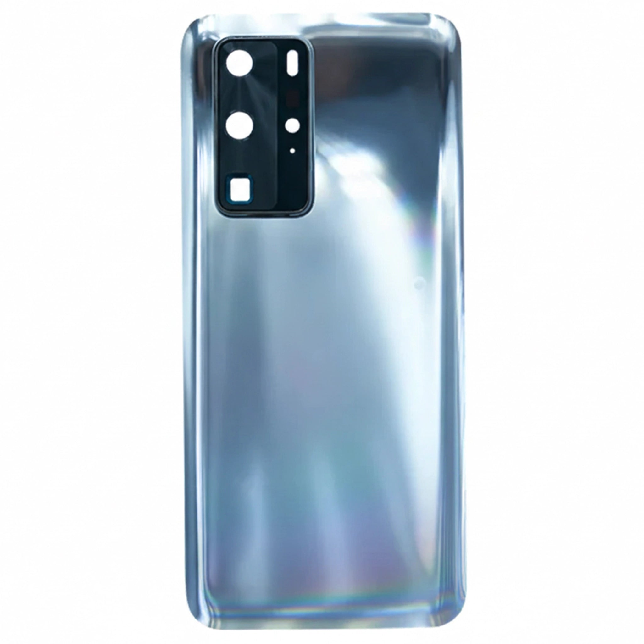 Hier ist der passende Alt-Text für das bearbeitete Bild:
Alt-Text:
Hochwertiger Ersatz-Akkudeckel für das Huawei P40 Pro in Silver Frost mit präziser Kamera-Aussparung für das Leica-System auf einem rein weißen Hintergrund.