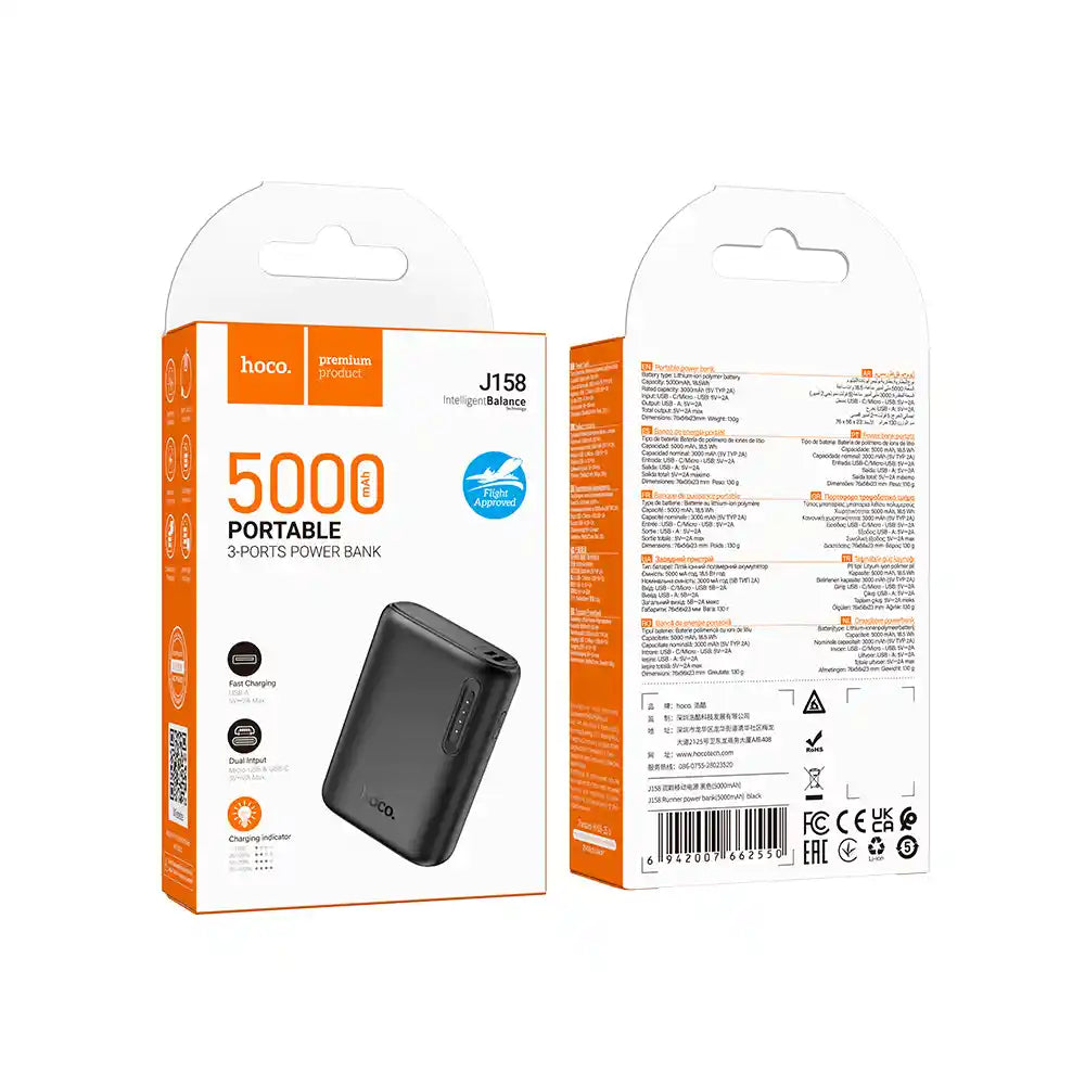Hoco J158 Runner Powerbank 5000mAh mit kabelloser Schnellladung 10W – Schwarz