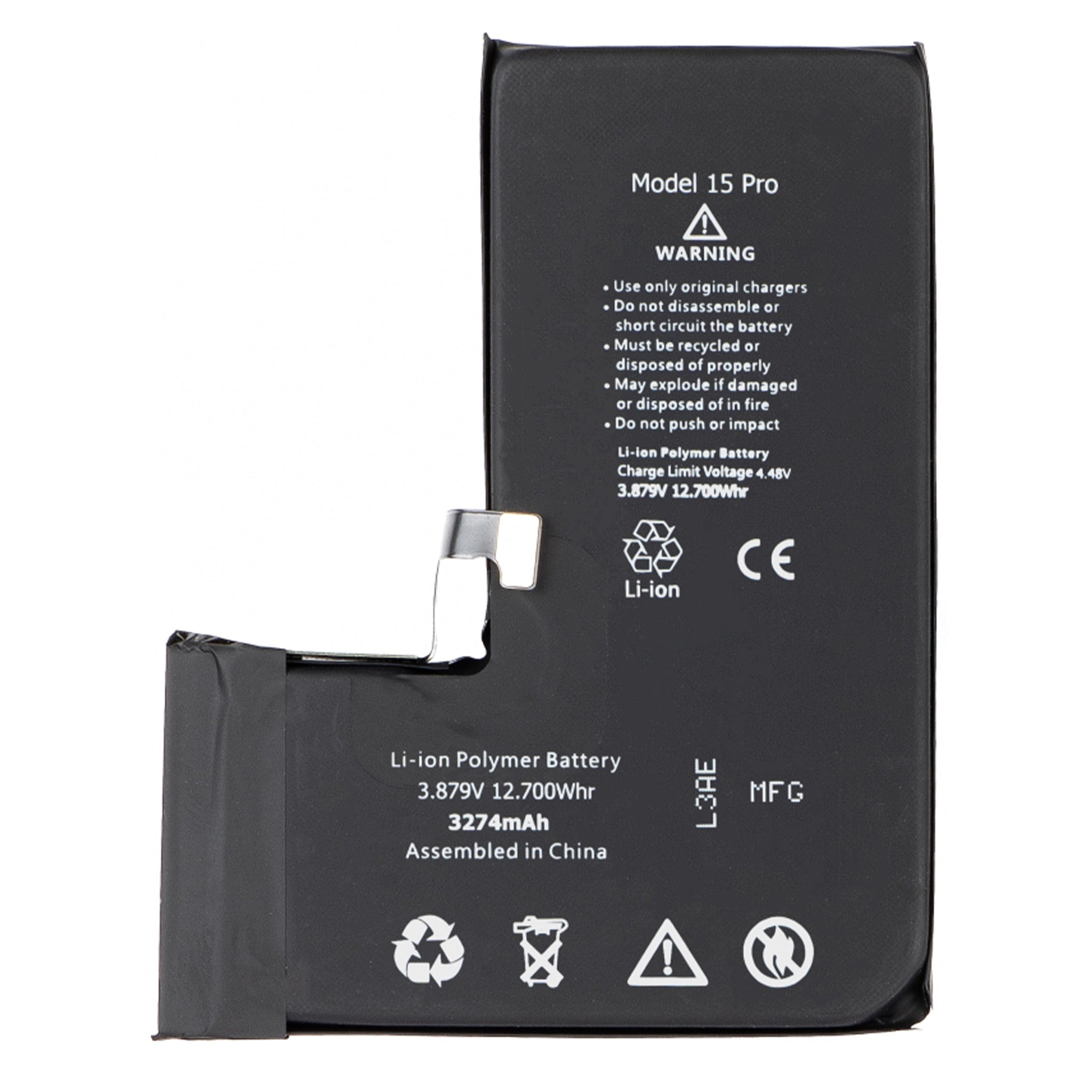 iPhone 15 Pro Premium Akku 3274mAh mit Klebestreifen – Hochwertige Ersatzbatterie