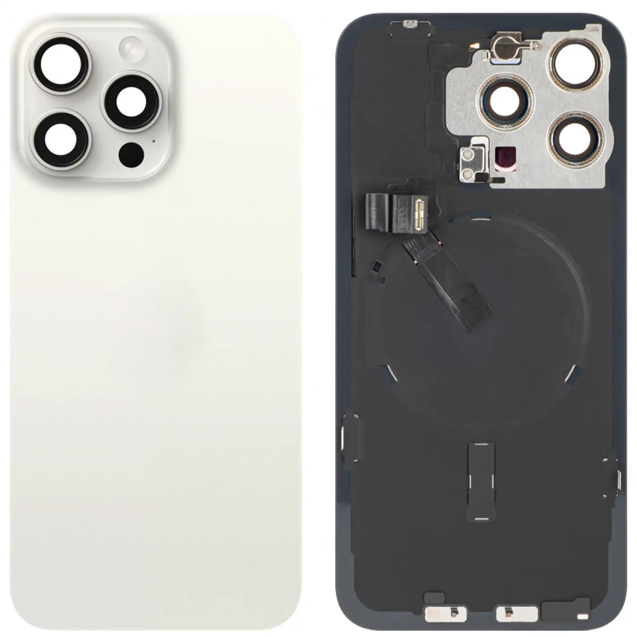 iPhone 15 Pro Max Akkudeckel mit Kleinteilen & MagSafe Ring – Titan Weiß