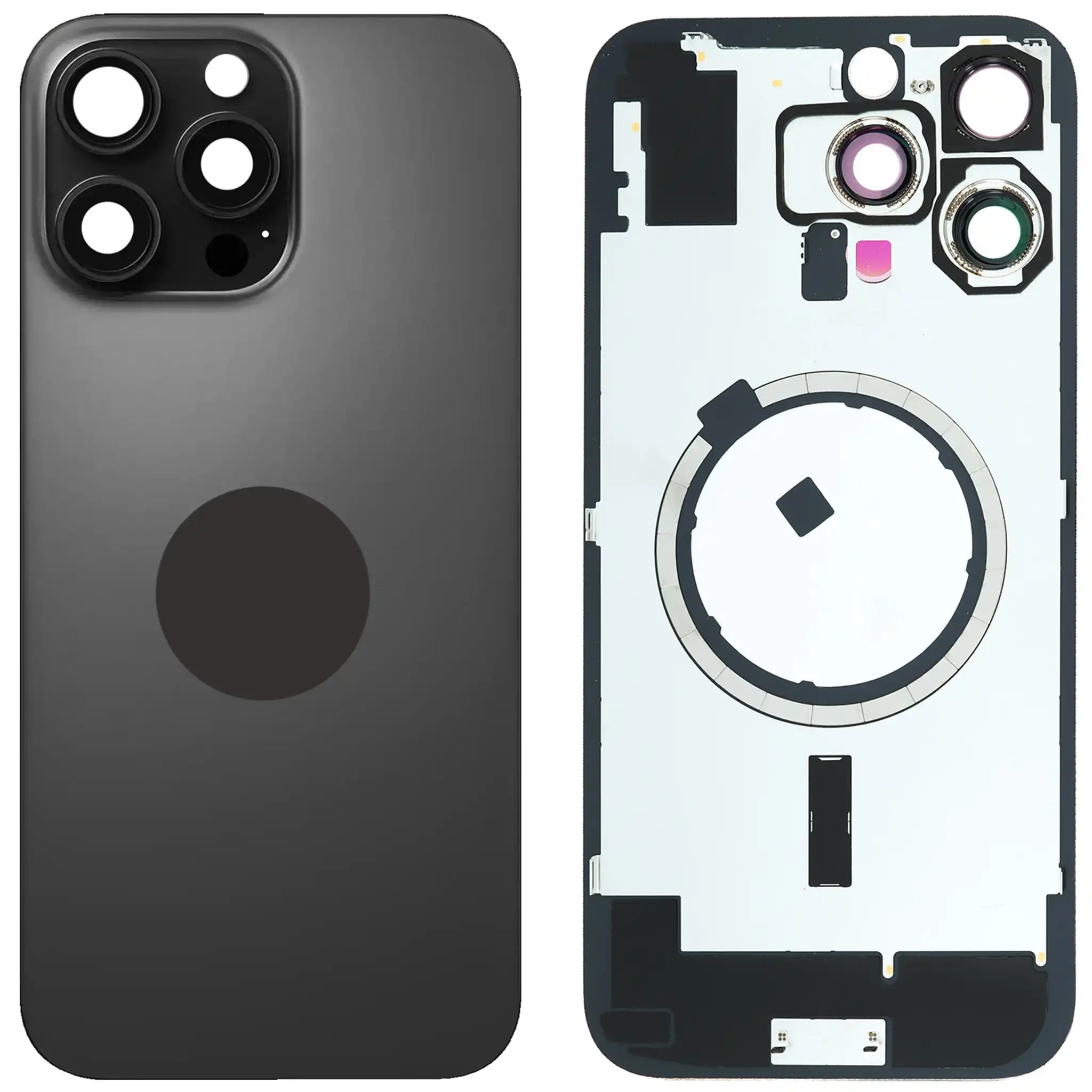 iPhone 16 Pro Max Akkudeckel mit Rahmen und MagSafe Ring, Schwarz Titanium