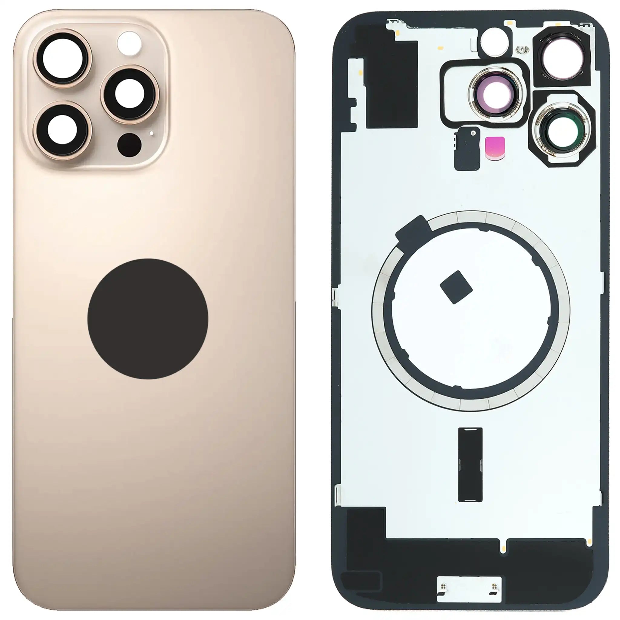 iPhone 16 Pro Max Akkudeckel mit Rahmen und MagSafe Ring, Desert Titanium