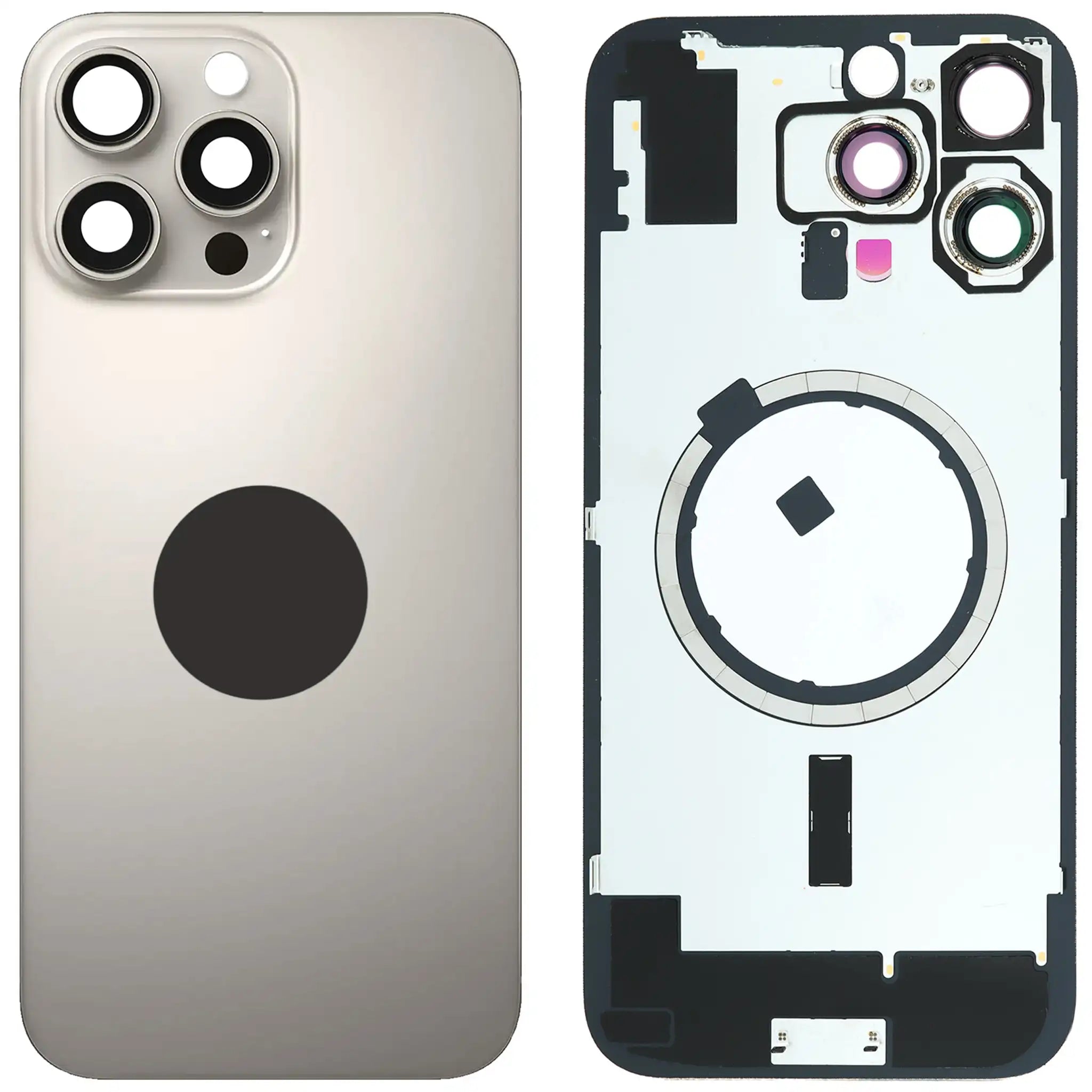 iPhone 16 Pro Max Akkudeckel mit Rahmen und MagSafe Ring, Natural Titanium