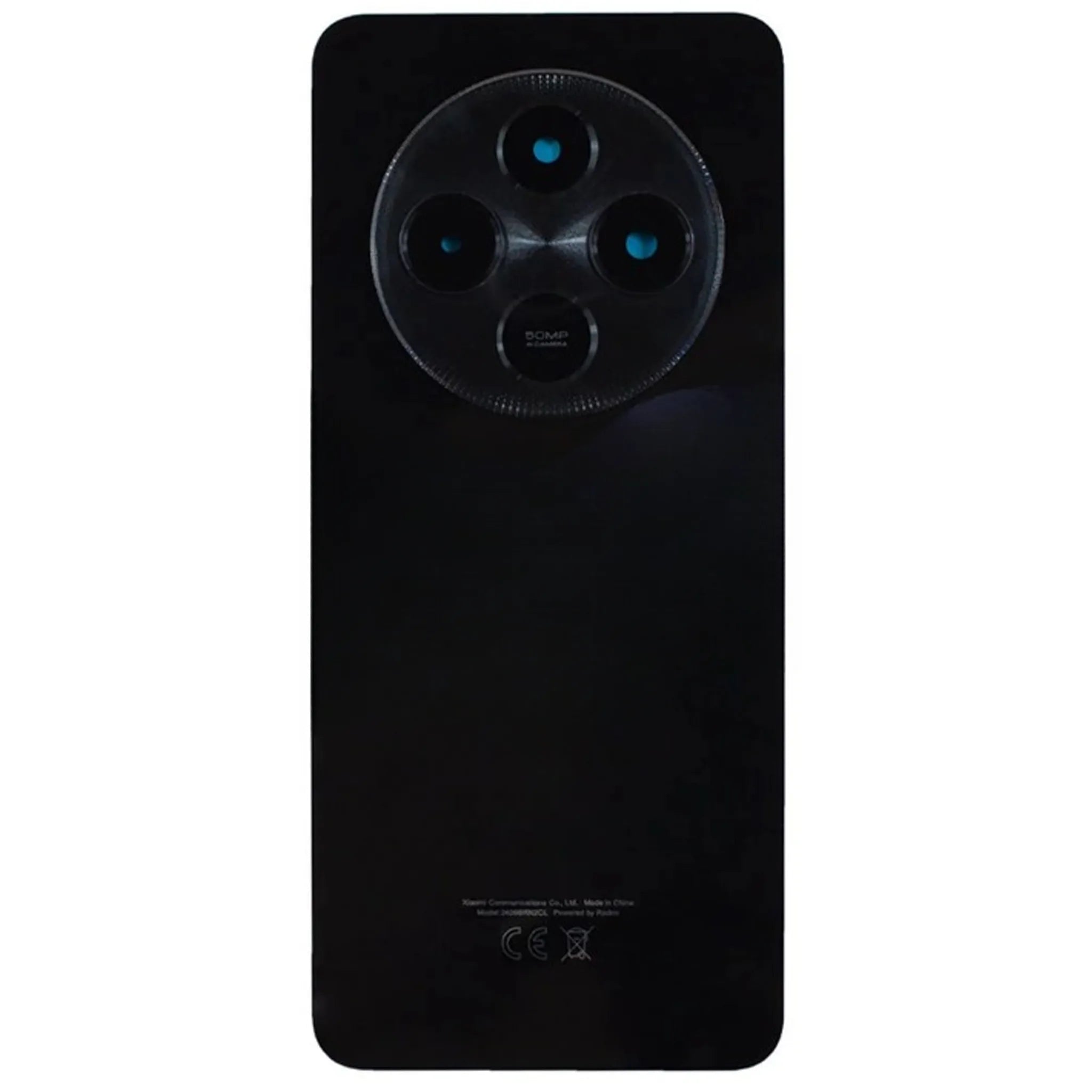Neuer Akkudeckel in Midnight black für das Xiaomi Redmi 14C 4G mit präziser Kameraaussparung vor hellem Hintergrund.