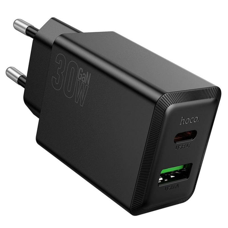 Hoco N71 Wandladegerät 30W, 3A, 1x USB-A / 1x USB-C, Schwarz