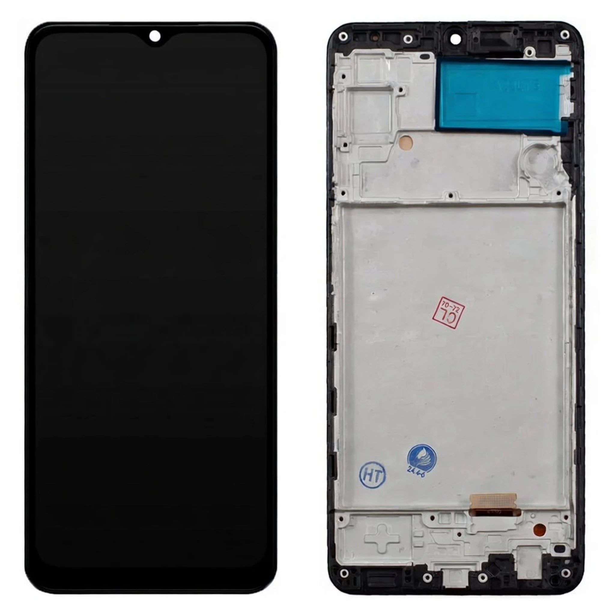 Samsung Galaxy A22 4G (SM-A225F) Ersatz-Display in OEM-Qualität mit vormontiertem schwarzem Rahmen.