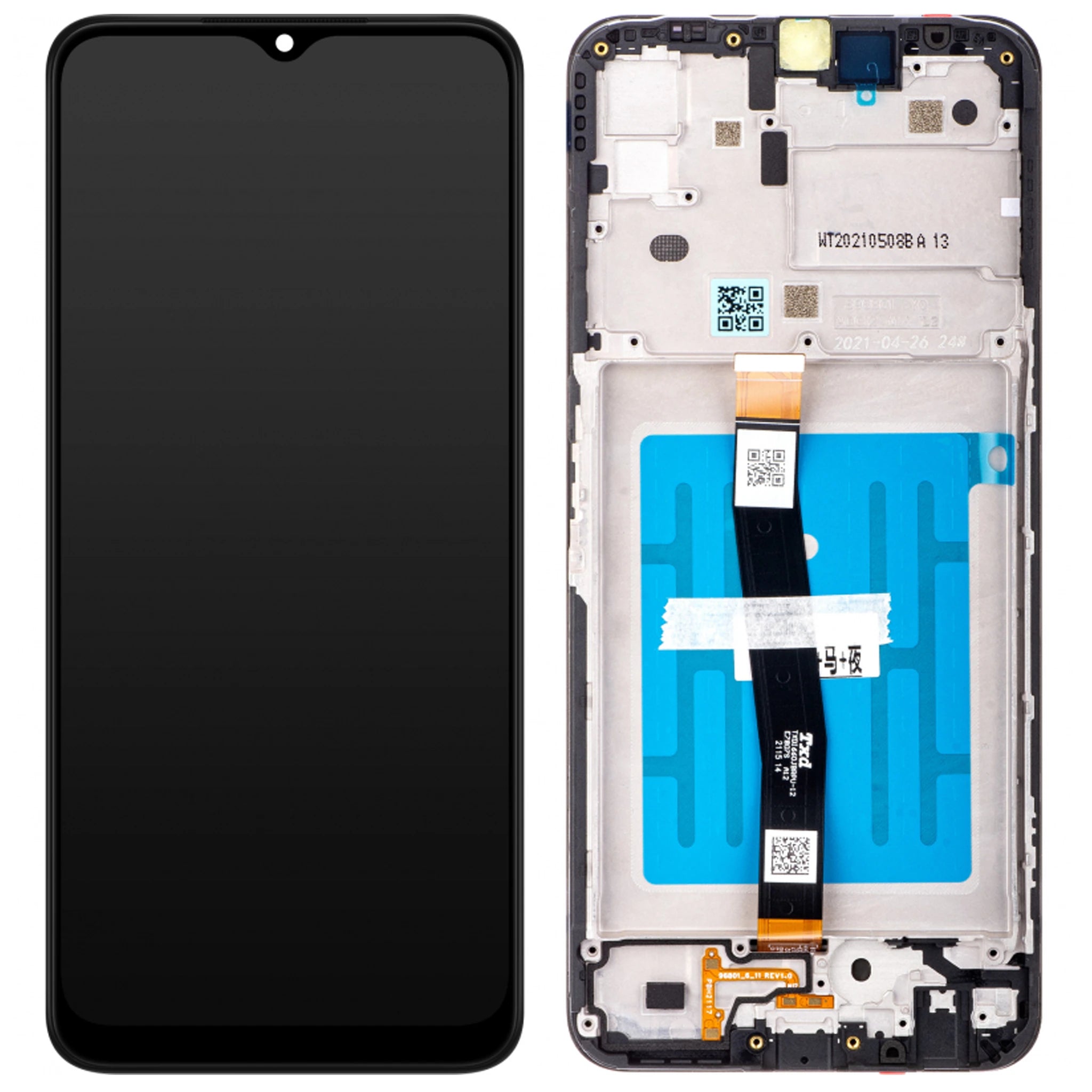 Samsung Galaxy A22 5G (SM-A226B) Ersatz-Display in OEM-Qualität mit vormontiertem schwarzem Rahmen.