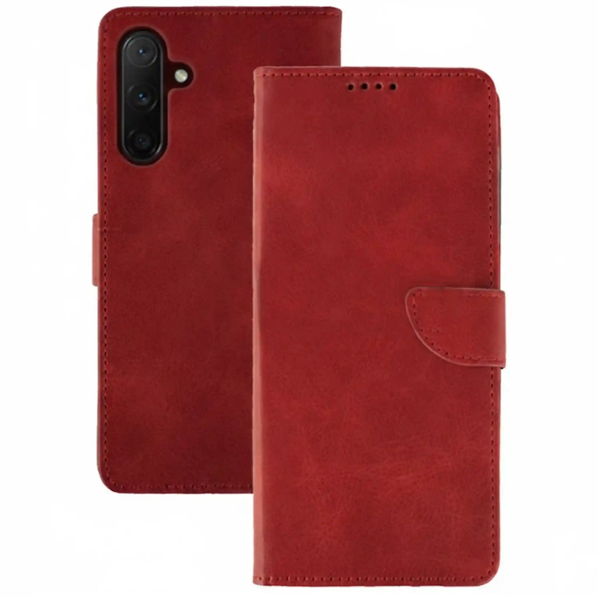 Rote Kunstleder Klapphülle (Wallet Case) für das Samsung Galaxy A25 5G mit Standfunktion.