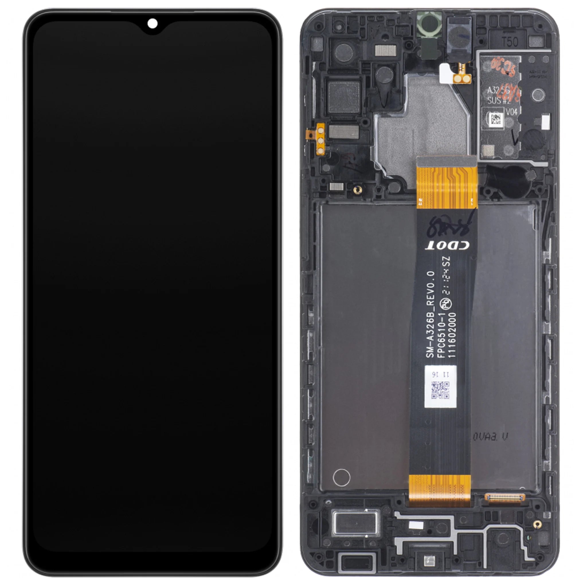 OEM Ersatz-Display mit vormontiertem Rahmen für das Samsung Galaxy A32 5G (SM-A326B) in Schwarz.