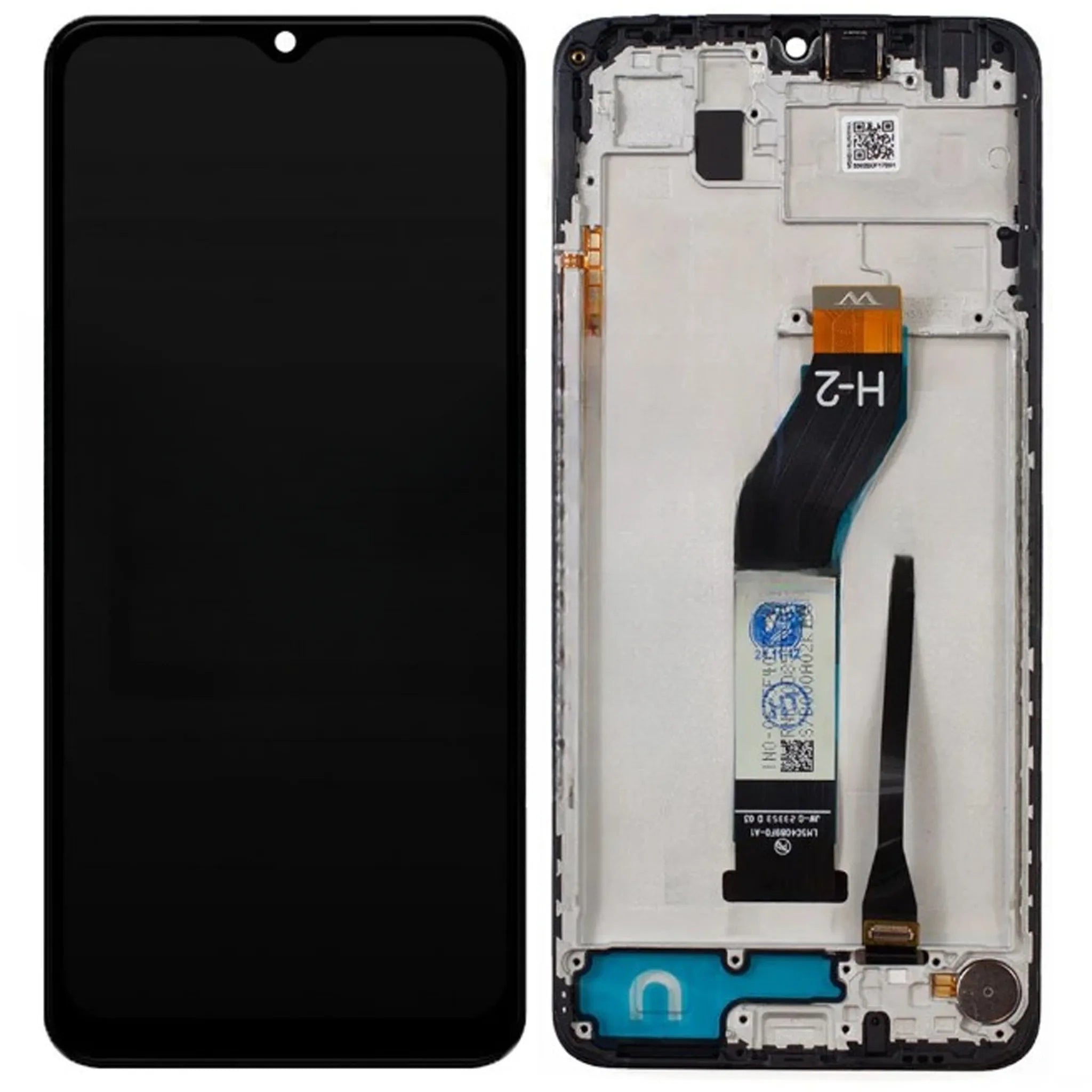 OEM Display mit Rahmen für das Xiaomi Redmi 13C 4G und 5G vor hellem Hintergrund.