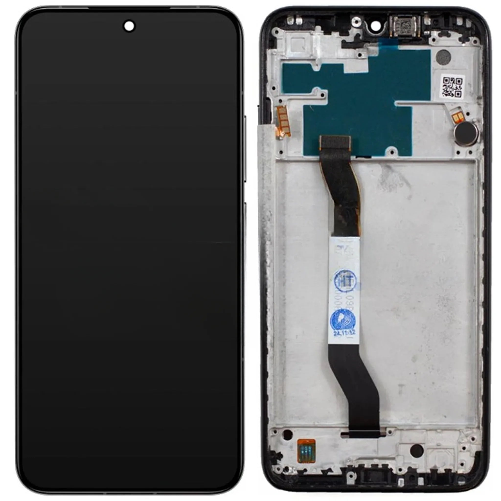 OEM Ersatz-Display mit Rahmen für Xiaomi Redmi Note 8 in Schwarz, Vorder- und Rückansicht