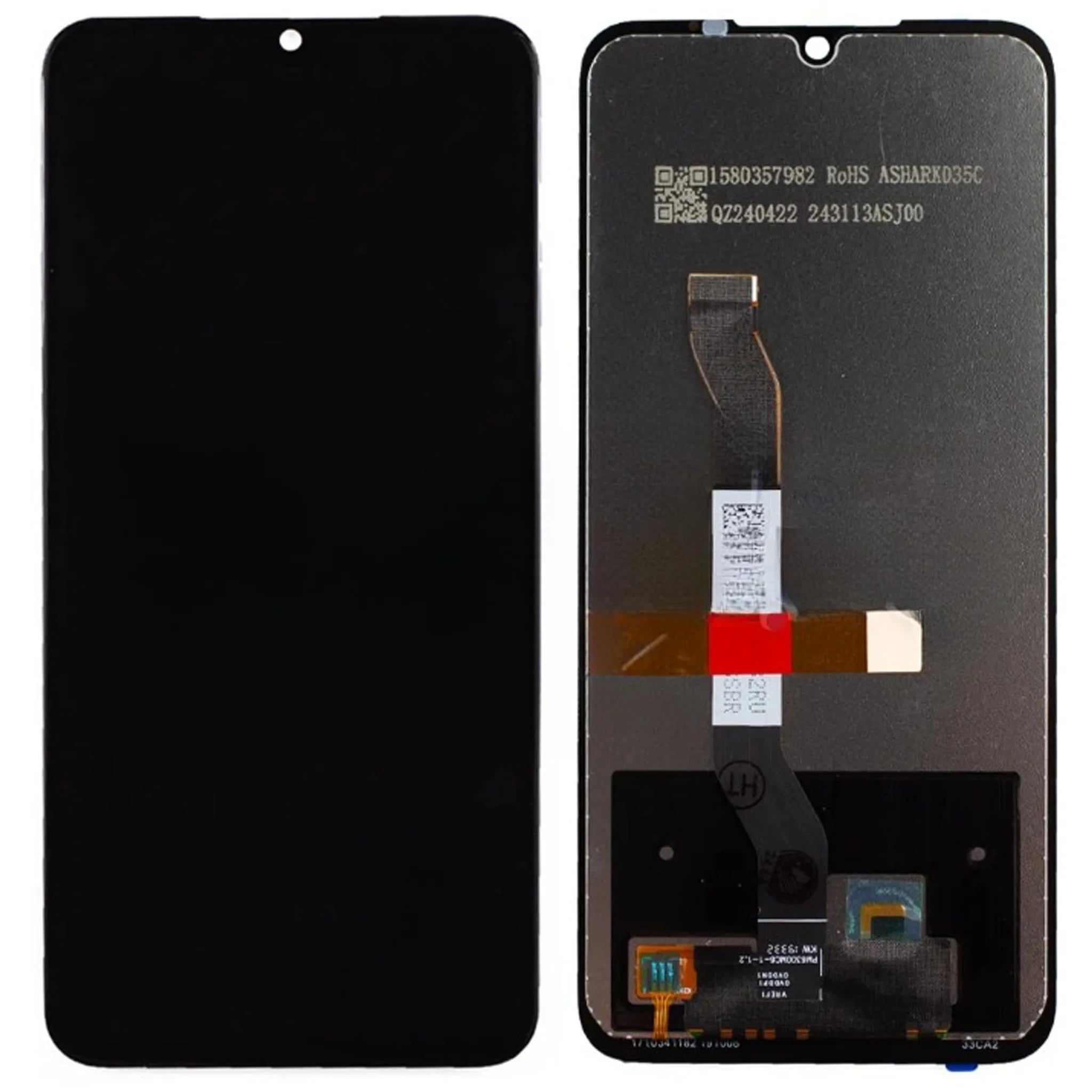 OEM Ersatz-Display ohne Rahmen für Xiaomi Redmi Note 8T in Schwarz, Vorder- und Rückansicht