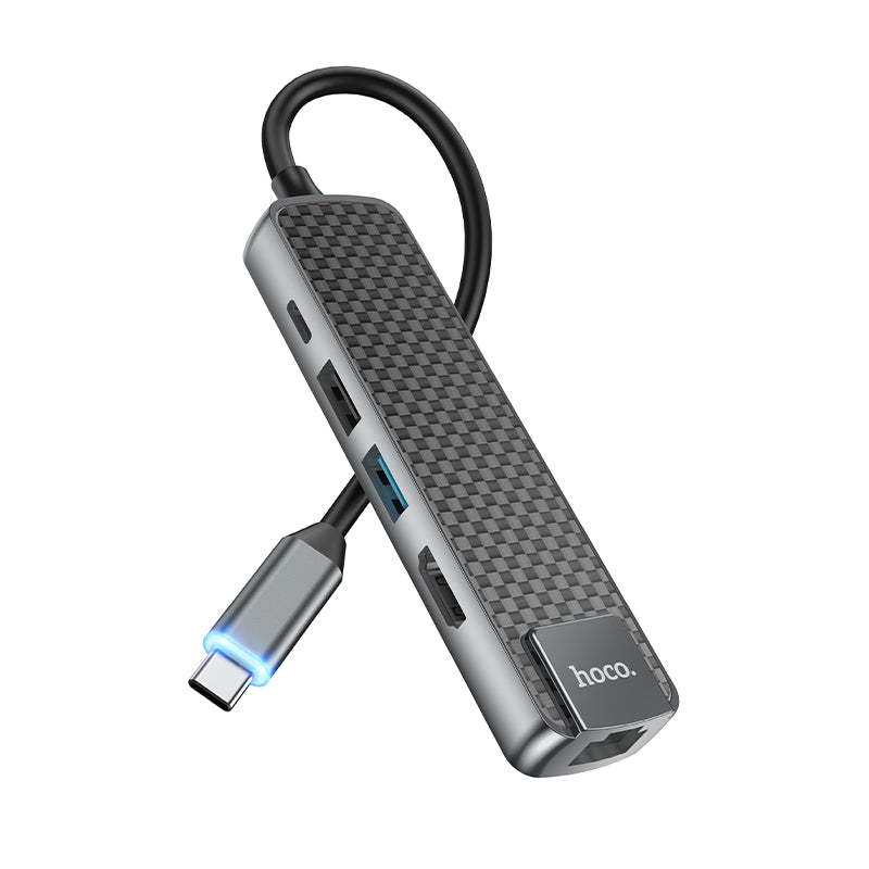 Hoco HB23 5in1 Easy View Typ-C Multifunktionsadapter (HDMI+USB3.0+USB2.0+RJ45+PD)
