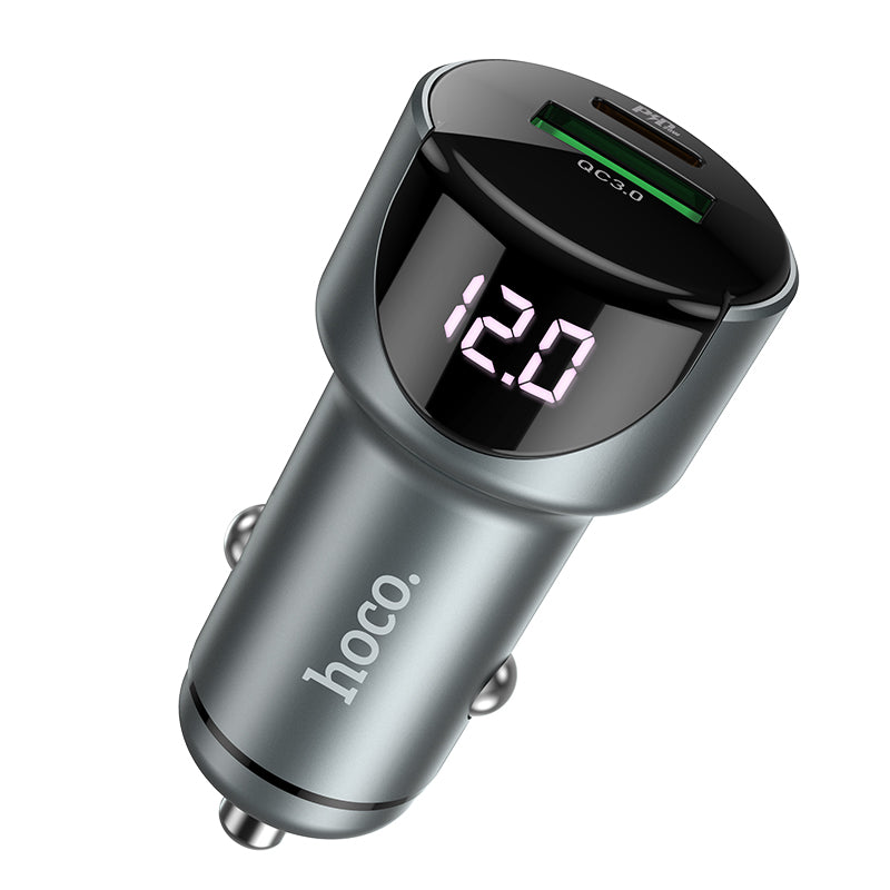 Hoco Z42 Light Road Dual Port Digitalanzeige PD20W + 3.0 Autoladegerät Silber