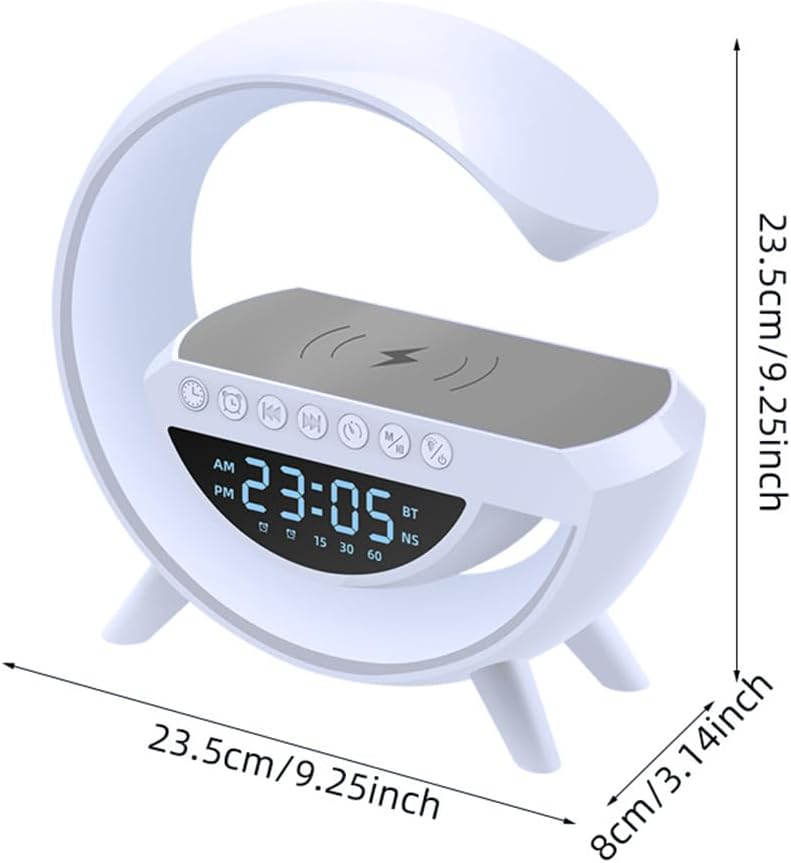 4-in-1 Ladestation mit Wecker, Radio & LED-Licht – Kabelloses Laden für Smartphone