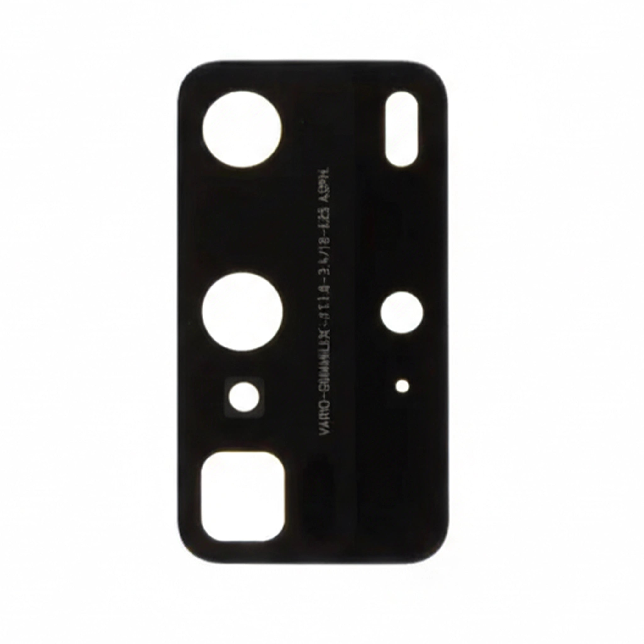 Ersatz-Kameraglas mit schwarzer Blende für das Huawei P40 Pro, passgenau für das Leica Quad-Kamera-System mit präzisen Öffnungen für Objektive und Blitz auf weißem Hintergrund.