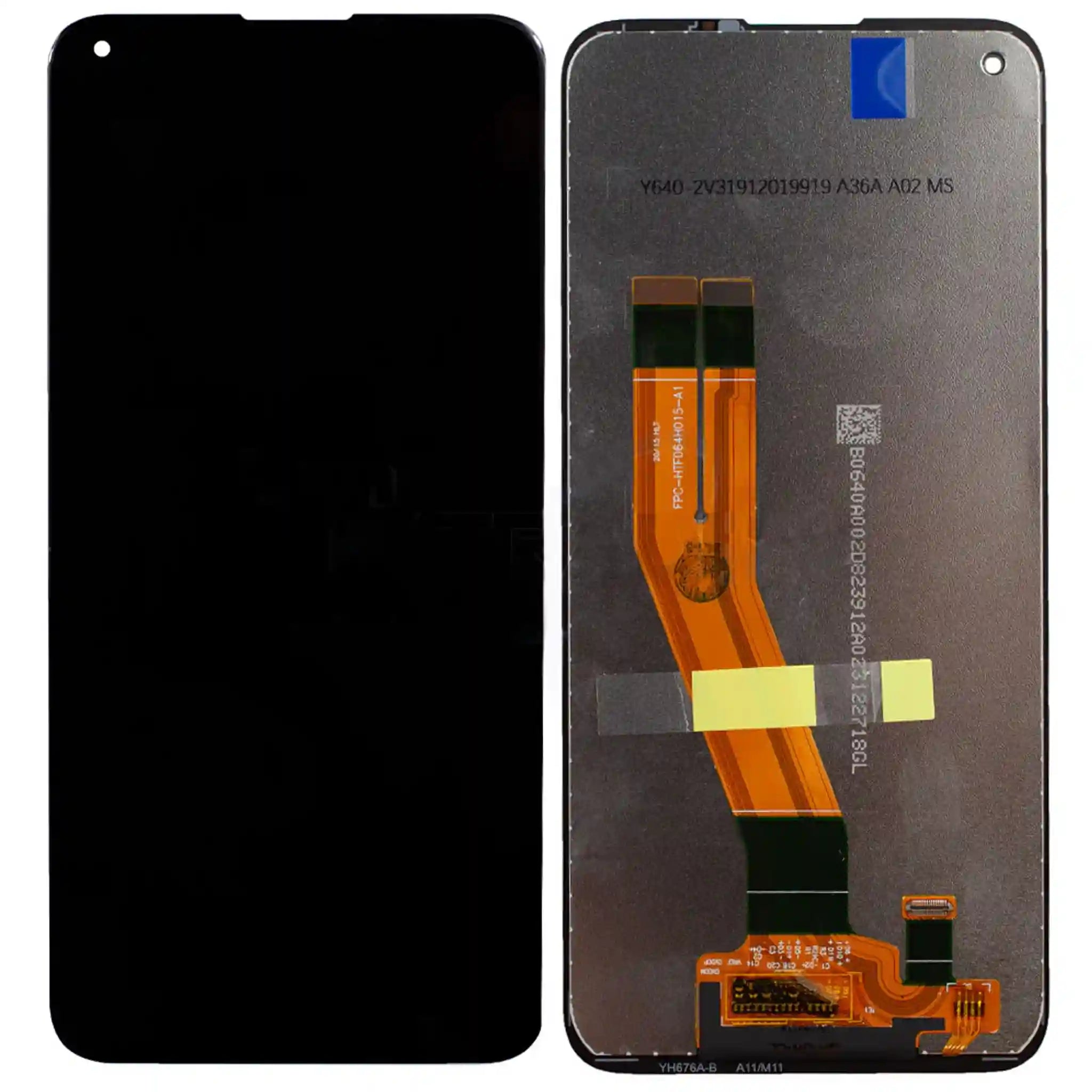 OEM LCD Ersatz-Display ohne Rahmen für Samsung Galaxy A11 (SM-A115F) Black – Frontansicht des Bildschirms mit Flexkabel-Anschluss in Premium-Qualität.