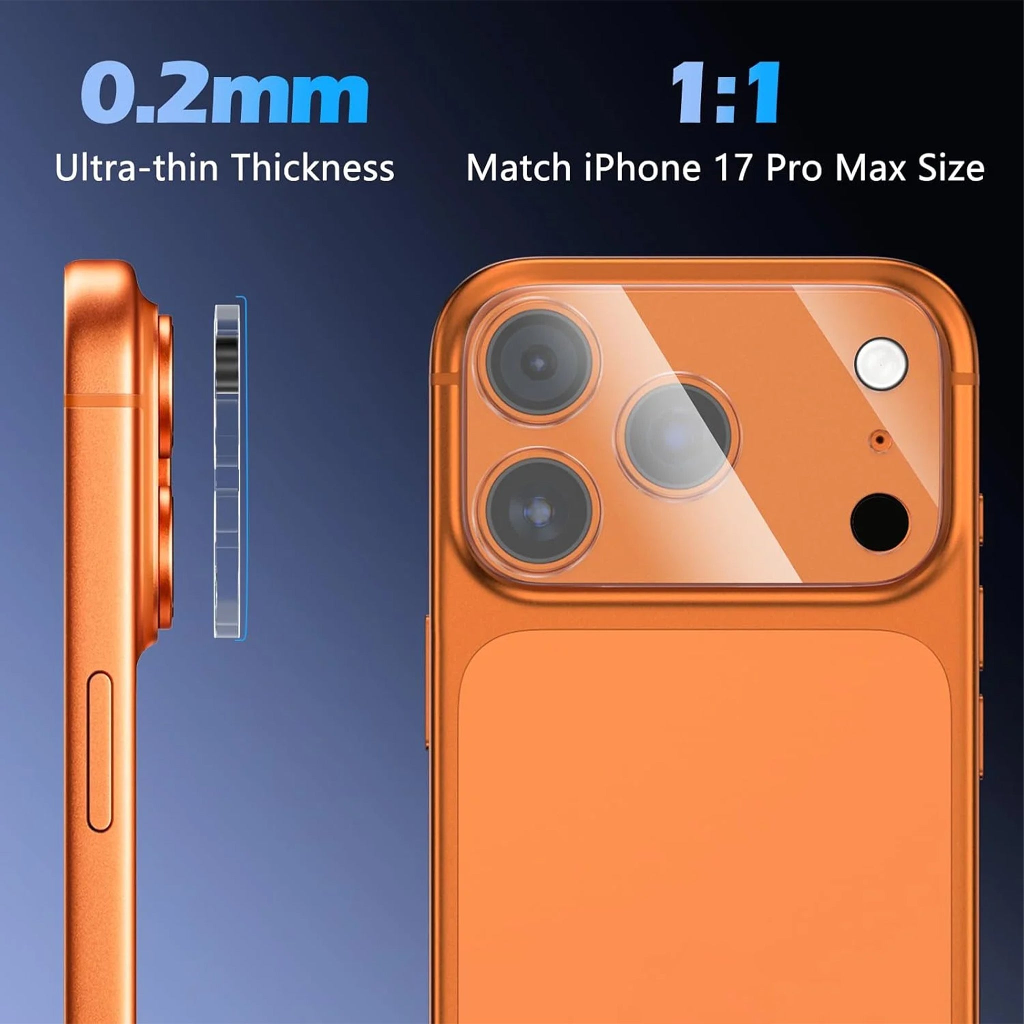 Volltransparentes Kameraglas für iPhone 17 Pro und 17 Pro Max, 9H Panzerglas für Linsenschutz, HD-Klar ohne Metallrand.