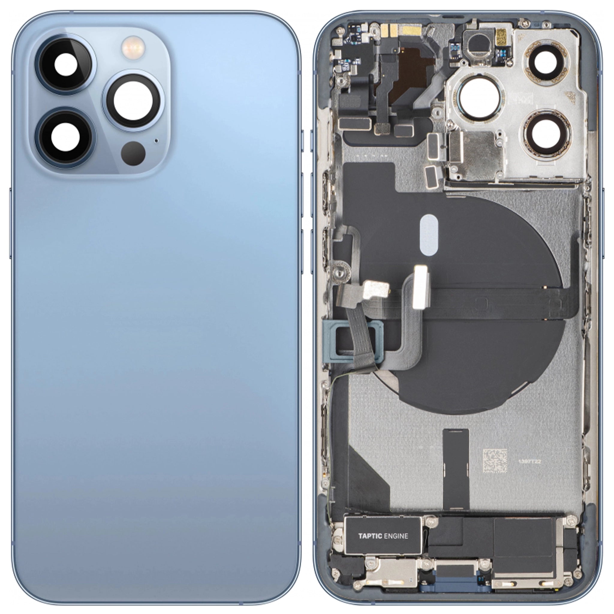 Akkudeckel Gehäuse mit klein Teile passend für iPhone 13 Pro Sierrablau