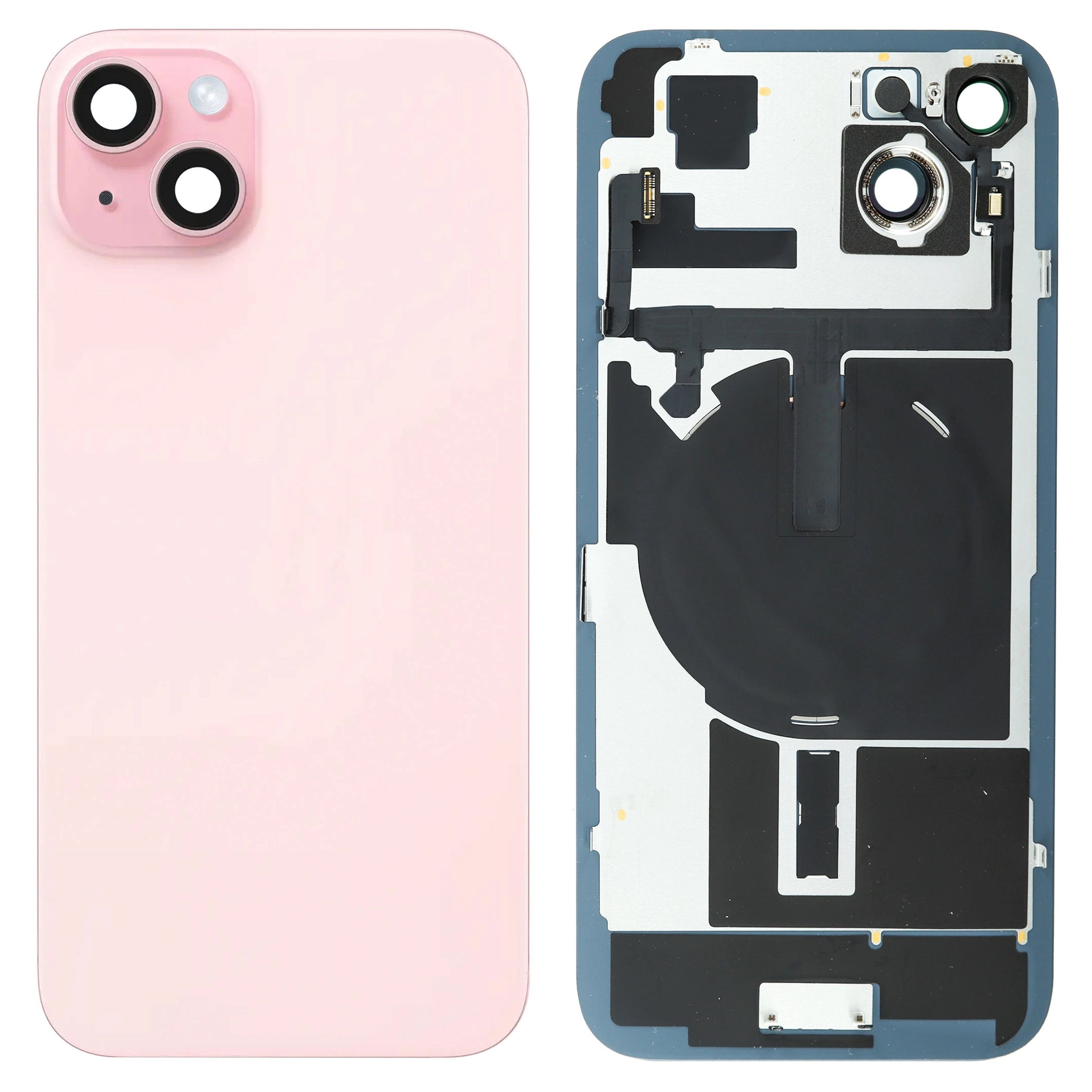 iPhone 15 Plus Akkudeckel mit Kleinteile und MagSafe-Ring Pink - Premium Ersatzteil