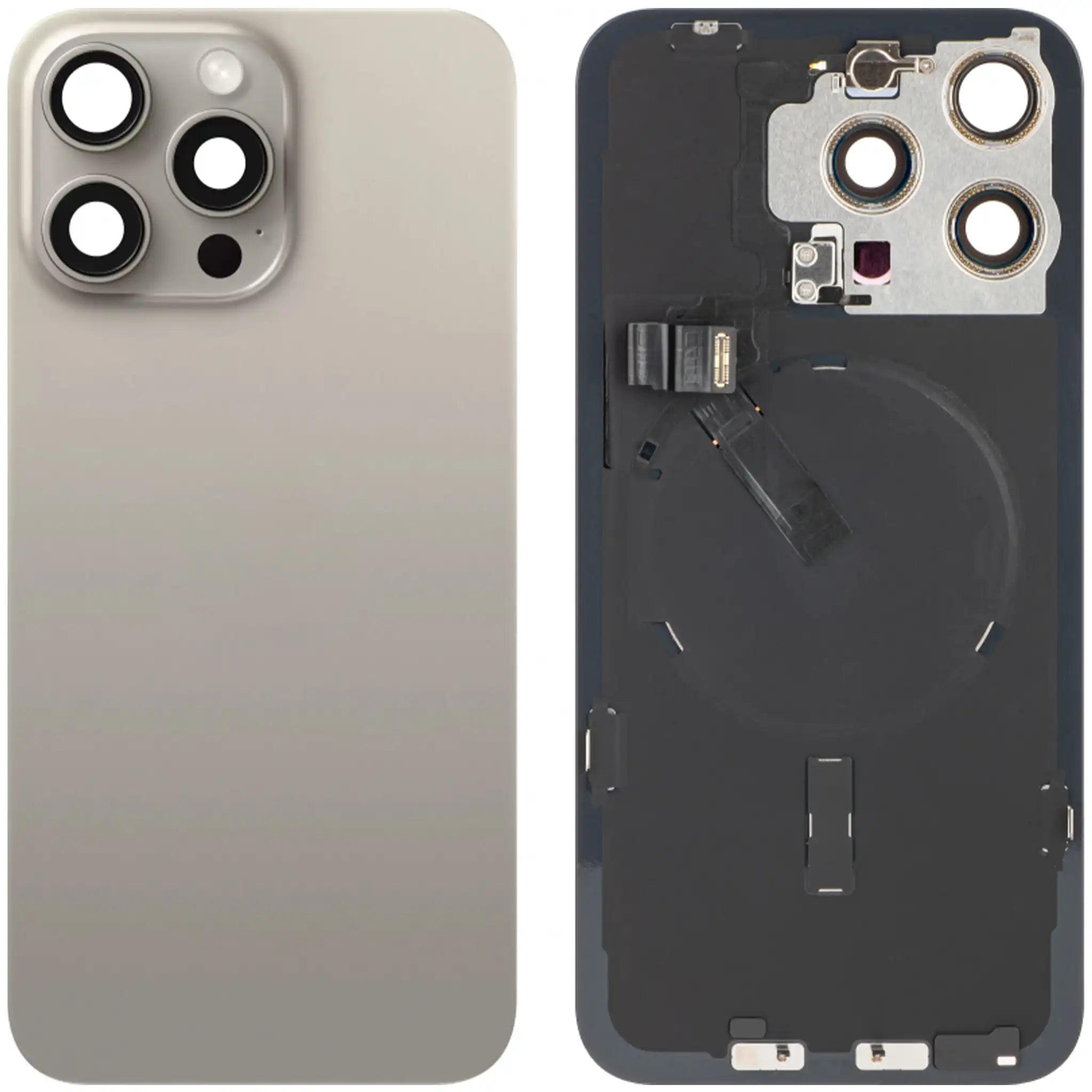 iPhone 15 Pro Max Akkudeckel mit Kleinteilen & MagSafe Ring – Titan Natur