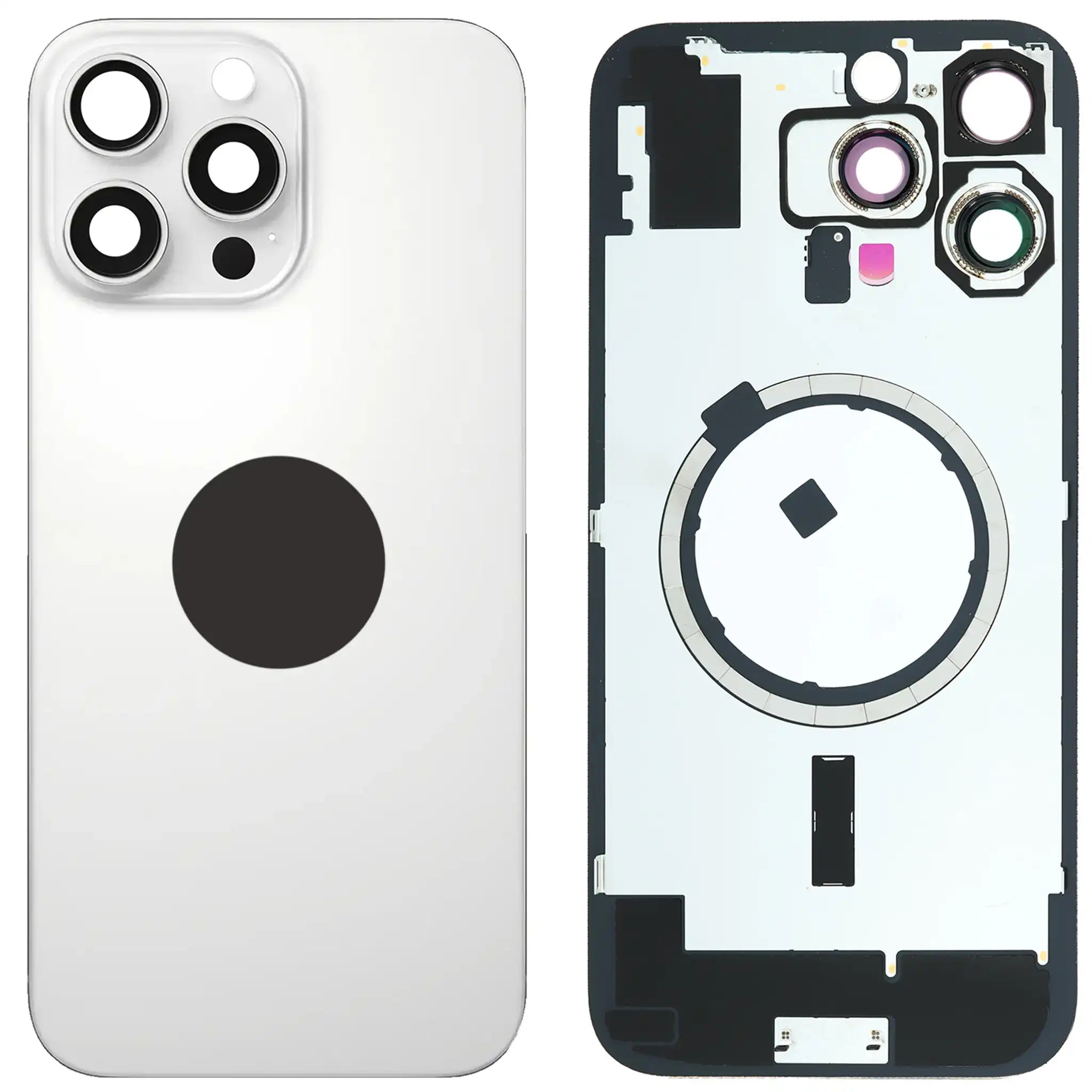 iPhone 16 Pro Max Akkudeckel mit Rahmen und MagSafe Ring, Weiß Titanium
