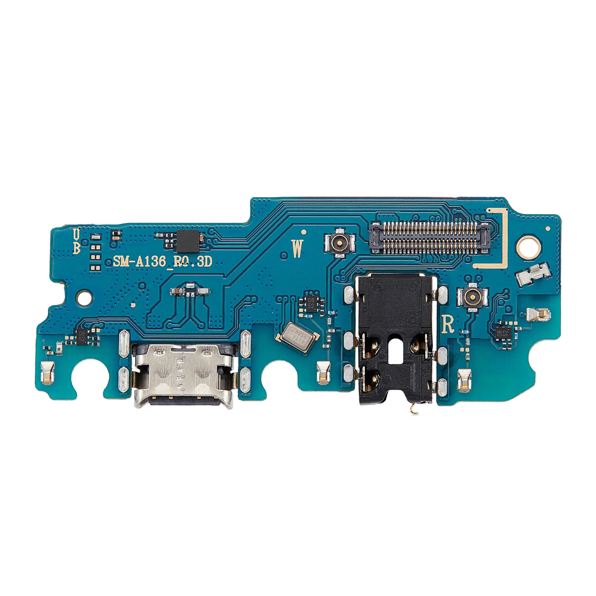 Ersatz-Ladebuchse USB-C Platine für Samsung Galaxy A13 5G (Modell A136) mit integriertem Mikrofon zur Reparatur von Ladeproblemen.