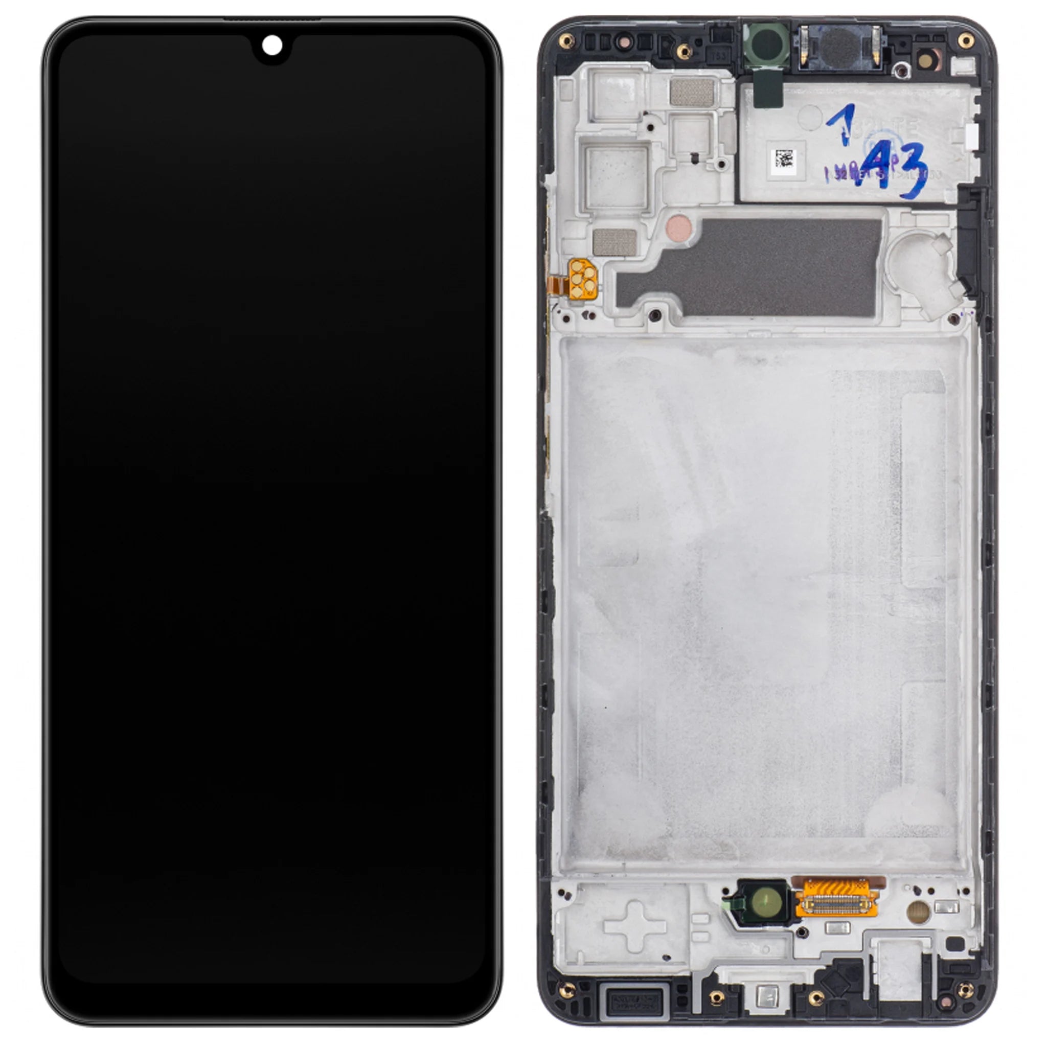 Original Samsung Galaxy A32 4G (SM-A325F) Service Pack Display in Schwarz mit vormontiertem Rahmen.
