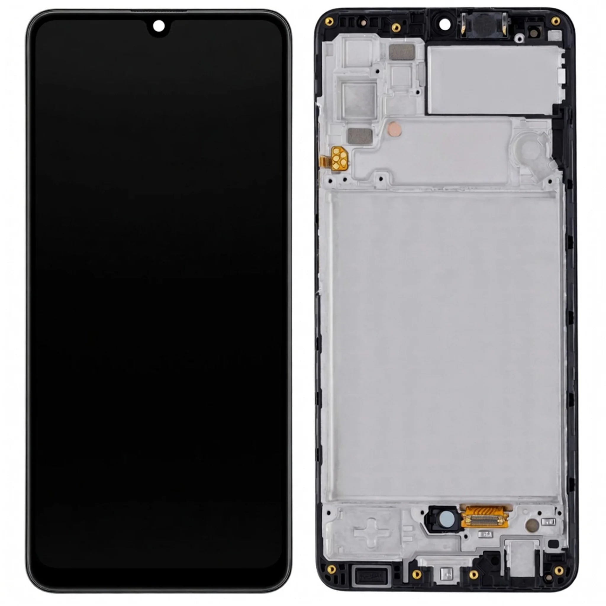 Ersatz-Display (Soft OLED) mit vormontiertem Rahmen für das Samsung Galaxy A32 4G (SM-A325F) in Schwarz.