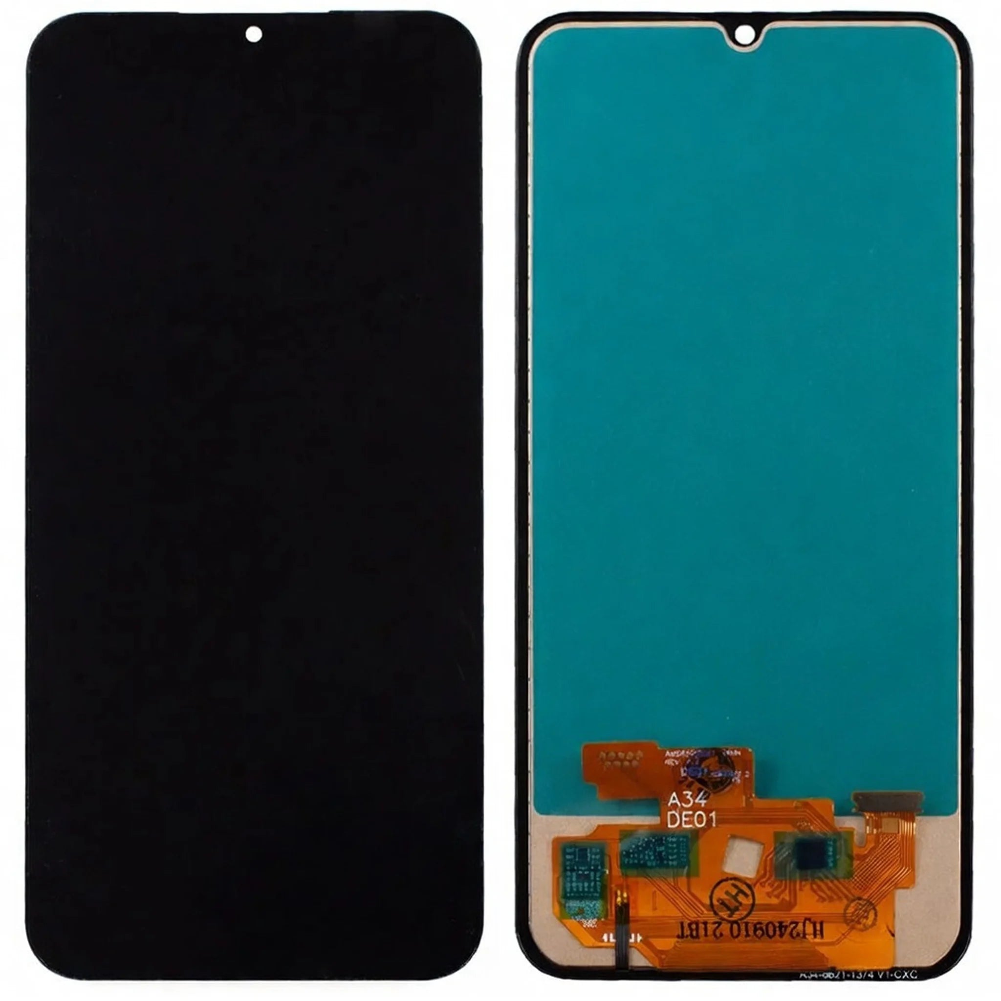Samsung Galaxy A34 5G (A346) Incell-Ersatzdisplay ohne Rahmen in Awesome Black – Vorderansicht der Displayeinheit.
