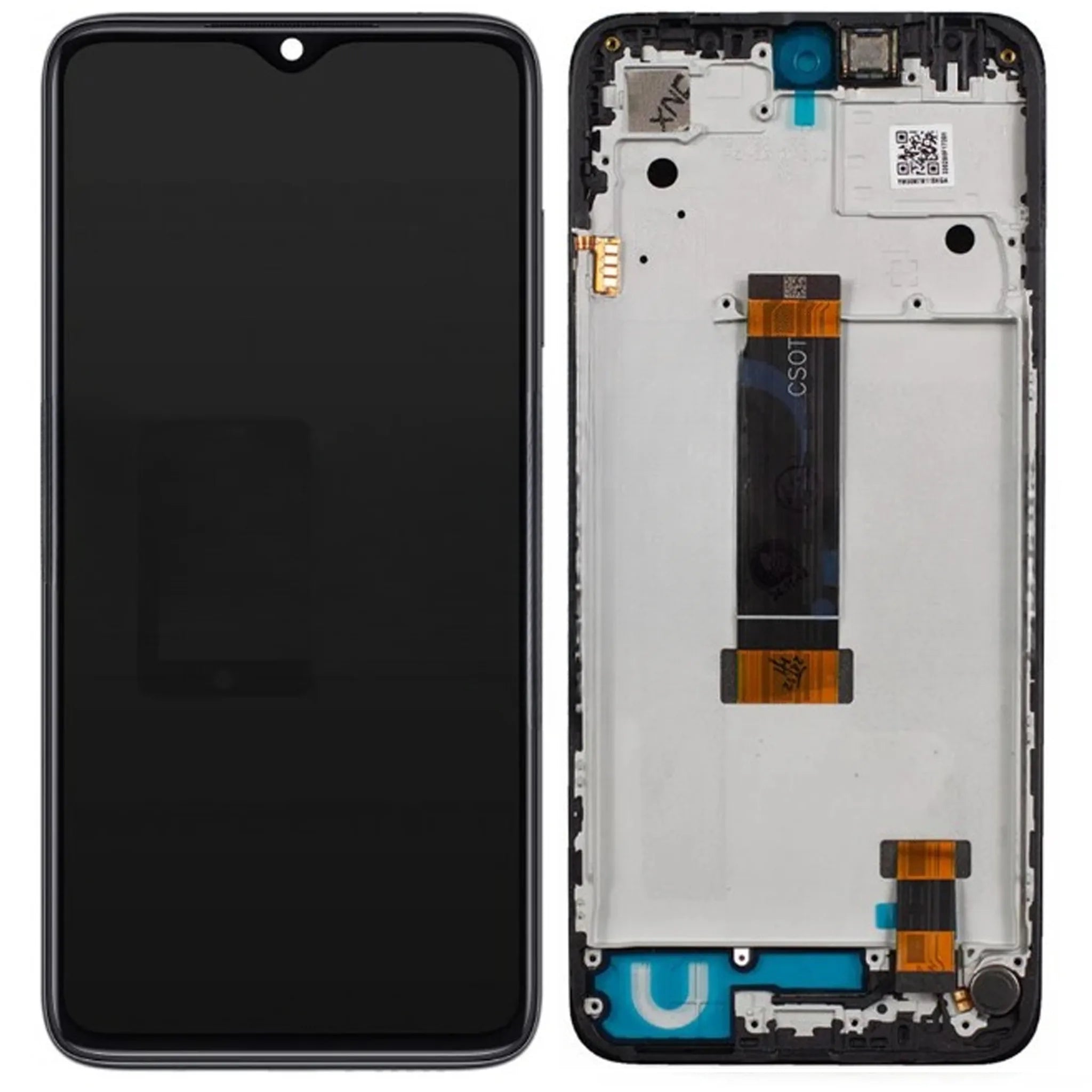 OEM Display mit Rahmen in Schwarz für das Xiaomi Redmi 12 vor hellem Hintergrund.