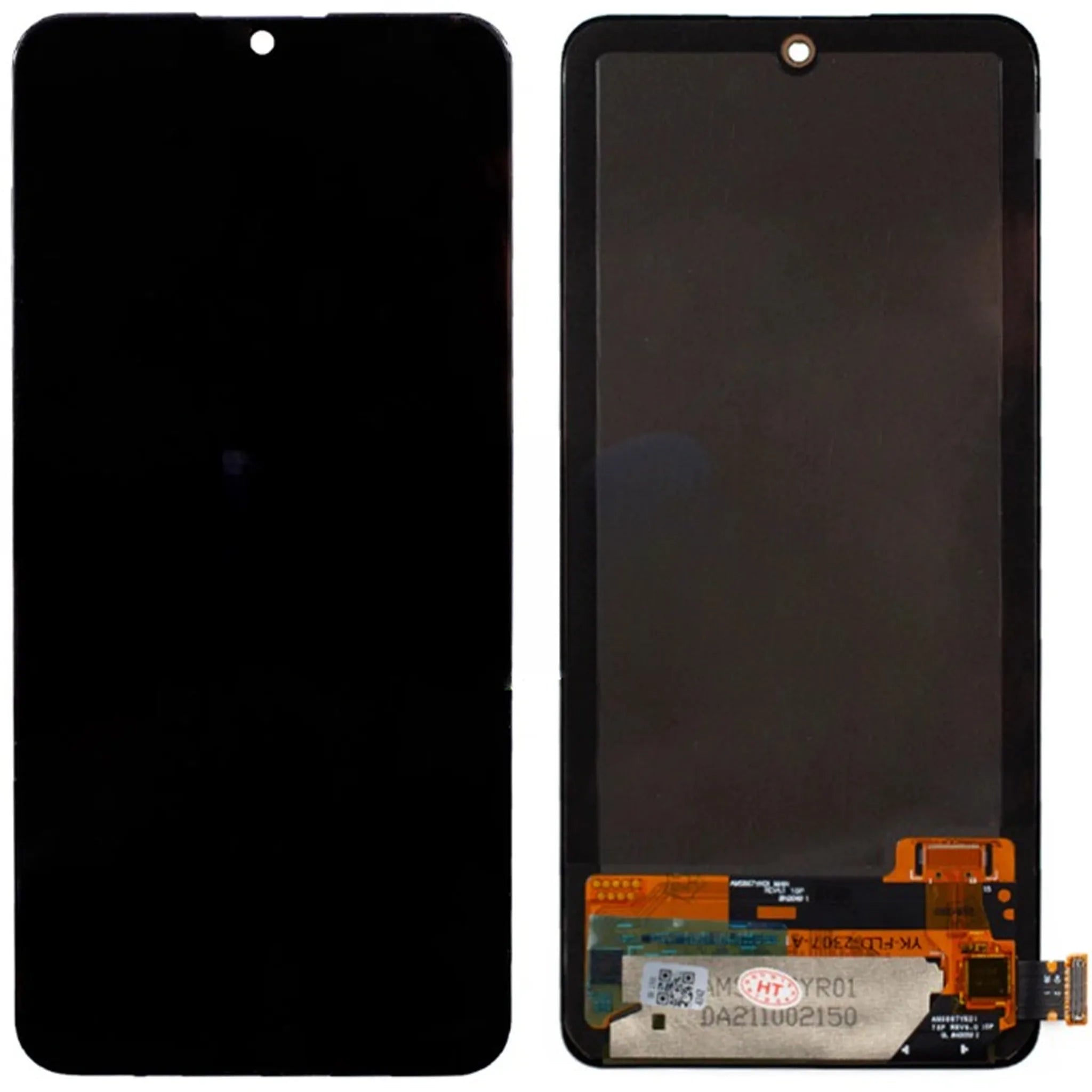 Hochwertiges OLED Ersatz-Display ohne Rahmen für Xiaomi Redmi Note 10 Pro 4G, Note 11 Pro und Note 12 Pro 4G in Schwarz, Vorder- und Rückansicht.